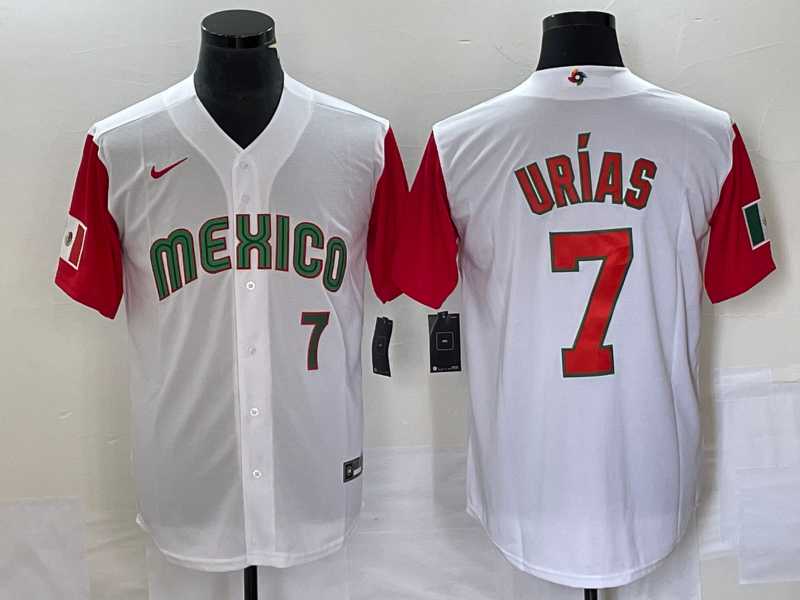 Men%27s Mexico Baseball #7 Julio Urias Number 2023 White Red World Classic Stitched Jersey21